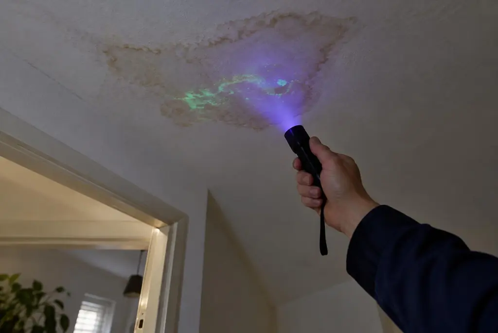 Lekdetectie Edam – kleurstof controleren op het plafond met uv-licht