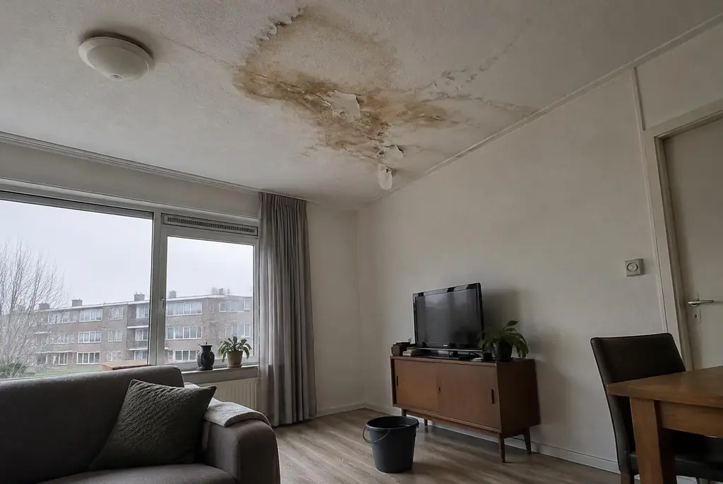 Lekdetectie Edam – vochtplek op het plafond onder een badkamer
